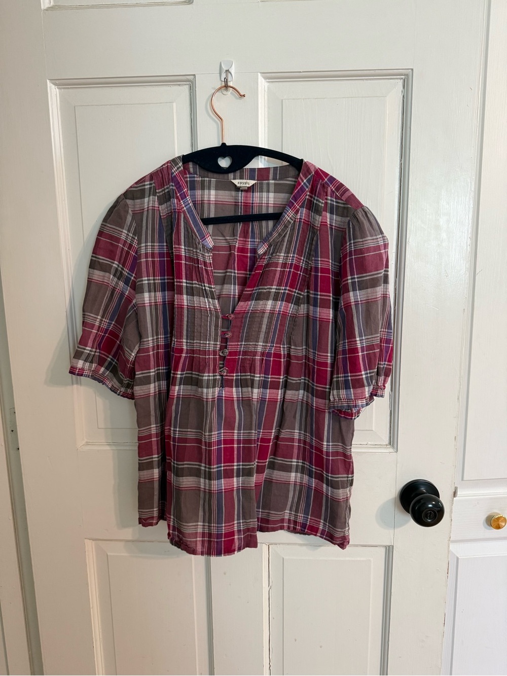 Fossil Y2K lightweight women's Plaid Button-Front Shirt L